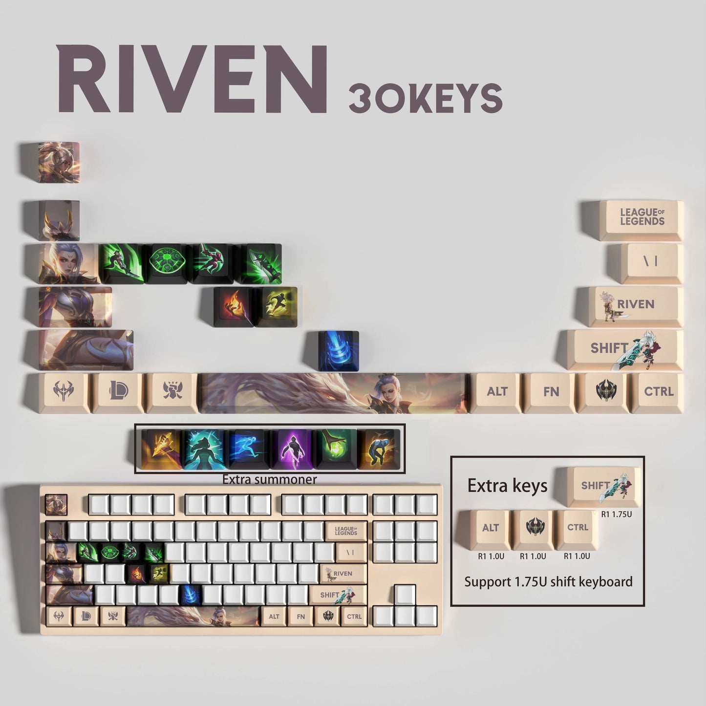 SPECIAL EDITION League of Legends Riven Keycaps – 30 Key